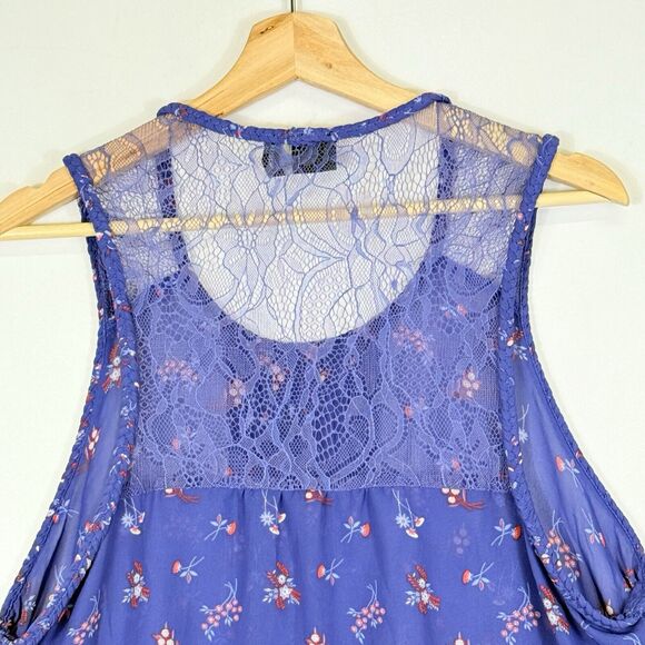 Cruel Girl Western Purple Floral Sheer Chiffon Lace Shirt Top Women's Large - Picture 5 of 7